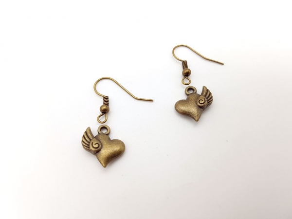 Herzen mit Flügeln Ohrhänger bronzefarben Vintage